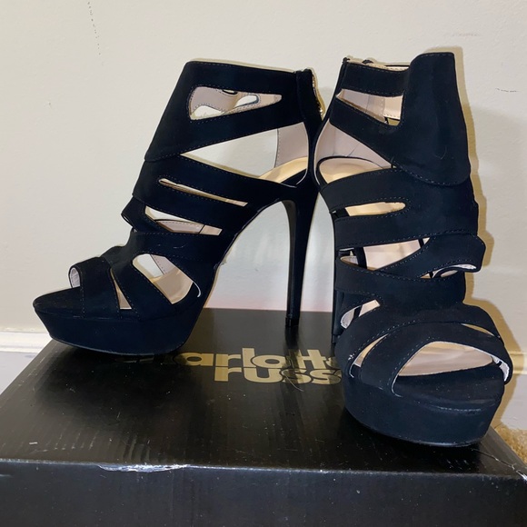 Excellent Condition Charlotte Russe Avalon Black Suede 
Stacked Pumps Stilettos - Picture 11 of 12
